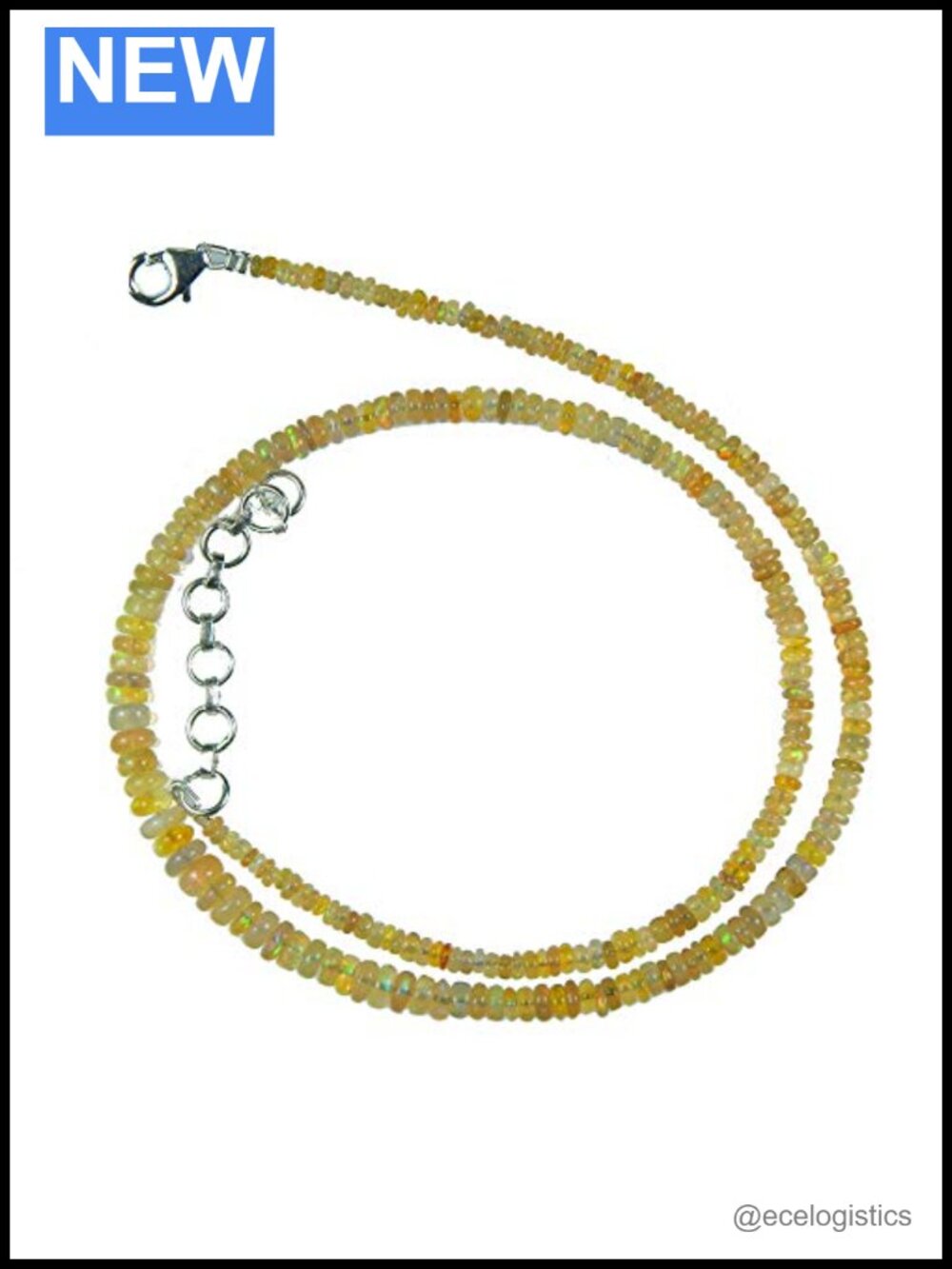 Ethiopian Opal Beaded Necklace 925 Sterling Silver 16 Inch Handmade